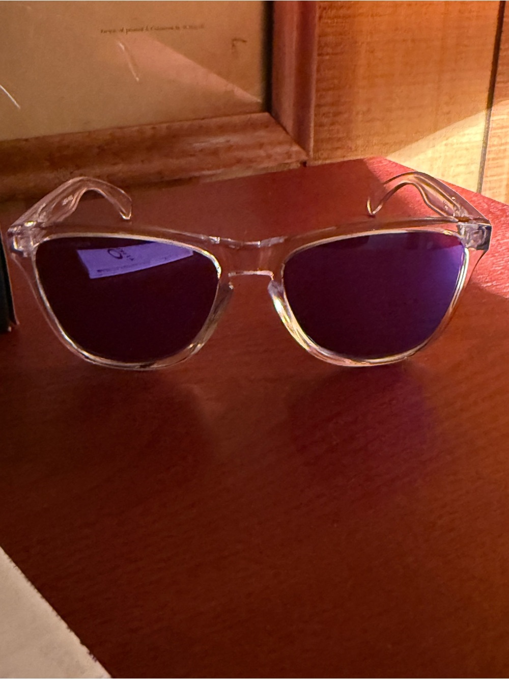 Oakley Frogskins Clear Frame Purple Lens Sunglasses